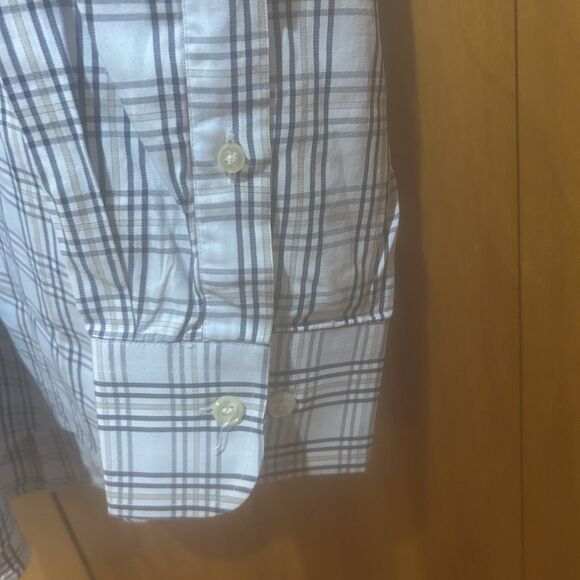 Peter Millar Dress Shirt Mens L Button Down Collar Plaid Gray Beige Corpcore - Picture 6 of 12